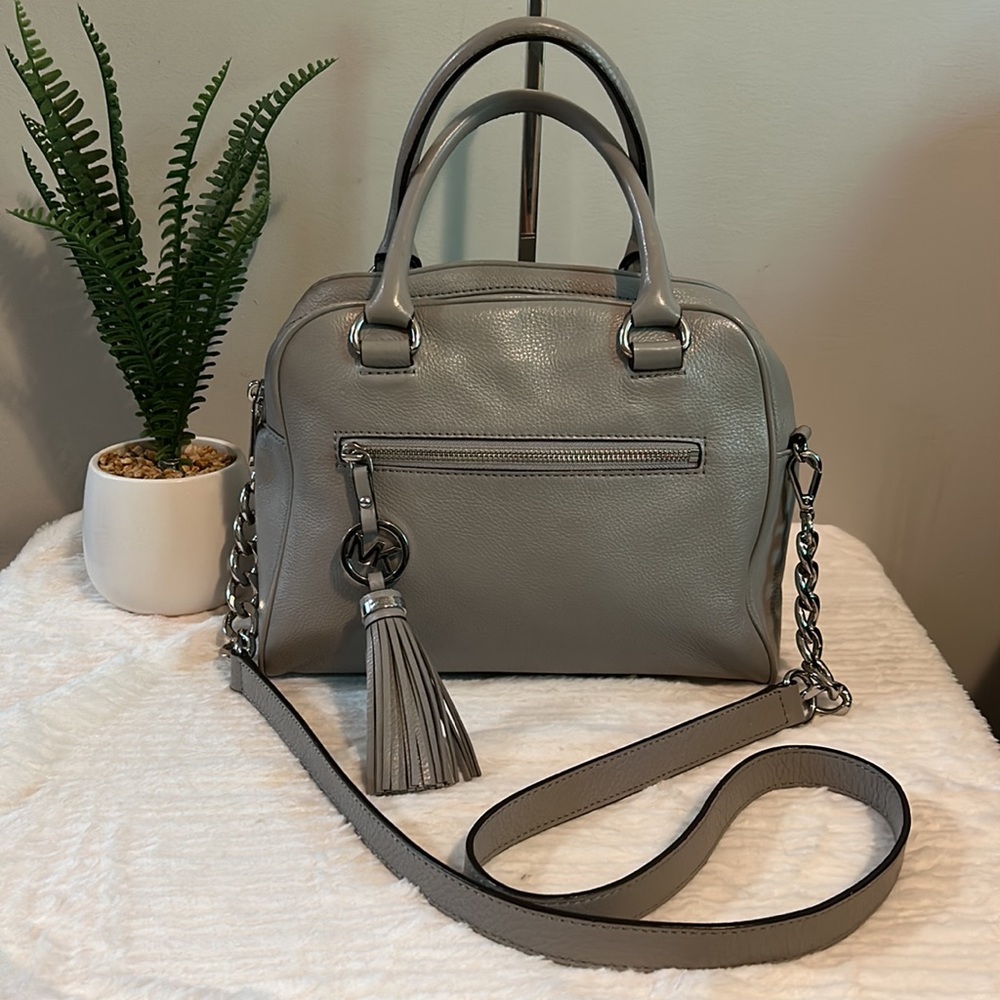 MICHAEL Michael Kors Gray Leather Dome Satchel with Tassel